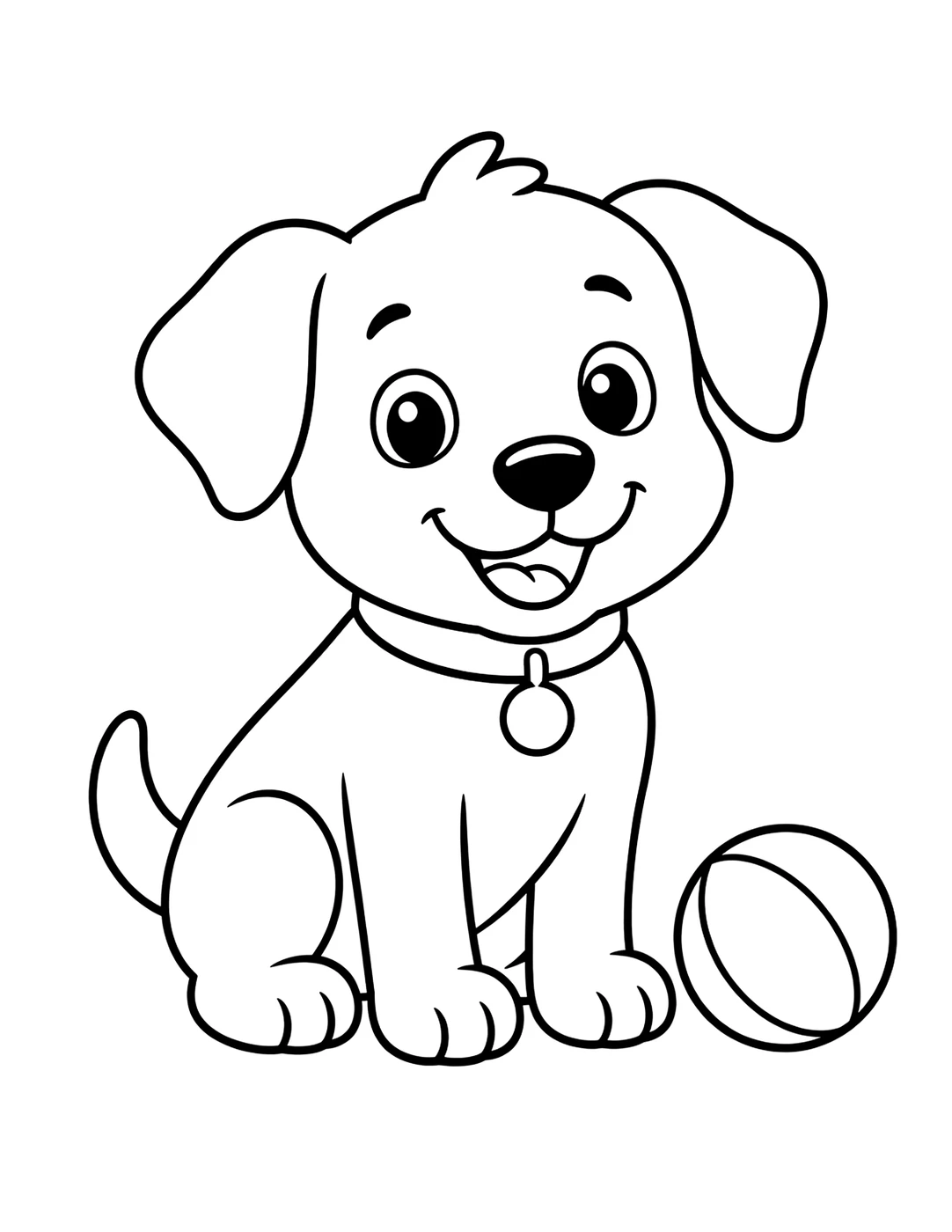 Line art of a cute puppy playing with a ball, ready to color