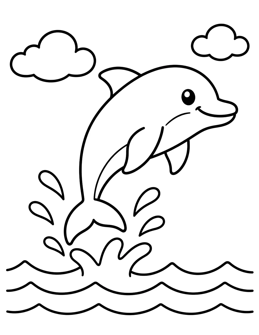 Line art of a dolphin jumping over ocean waves