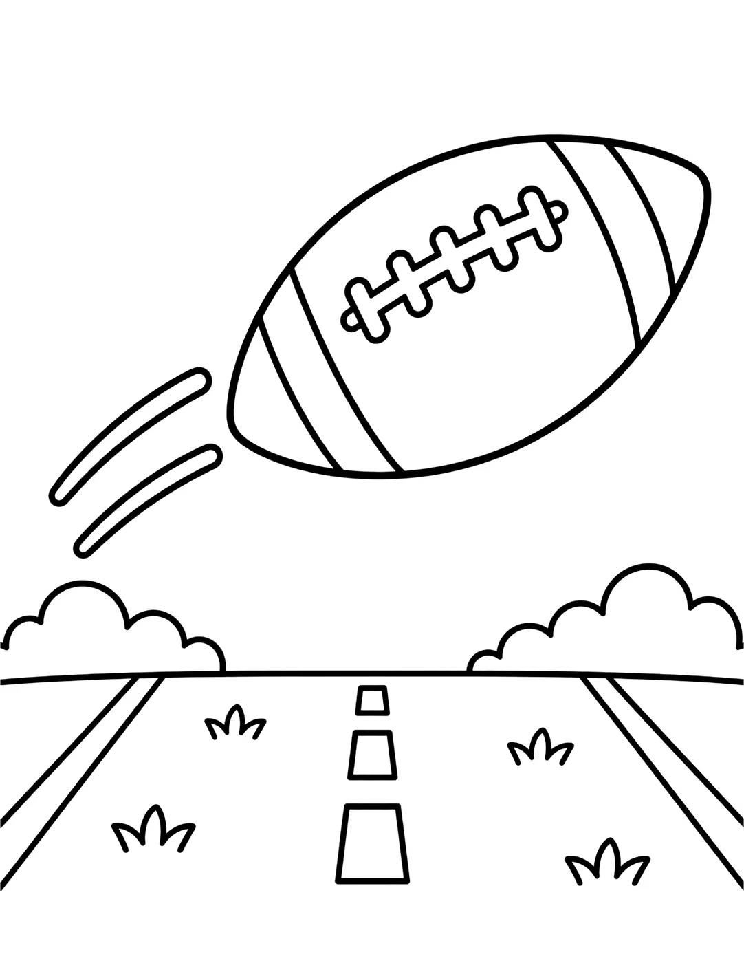 Line art of a football flying through the air