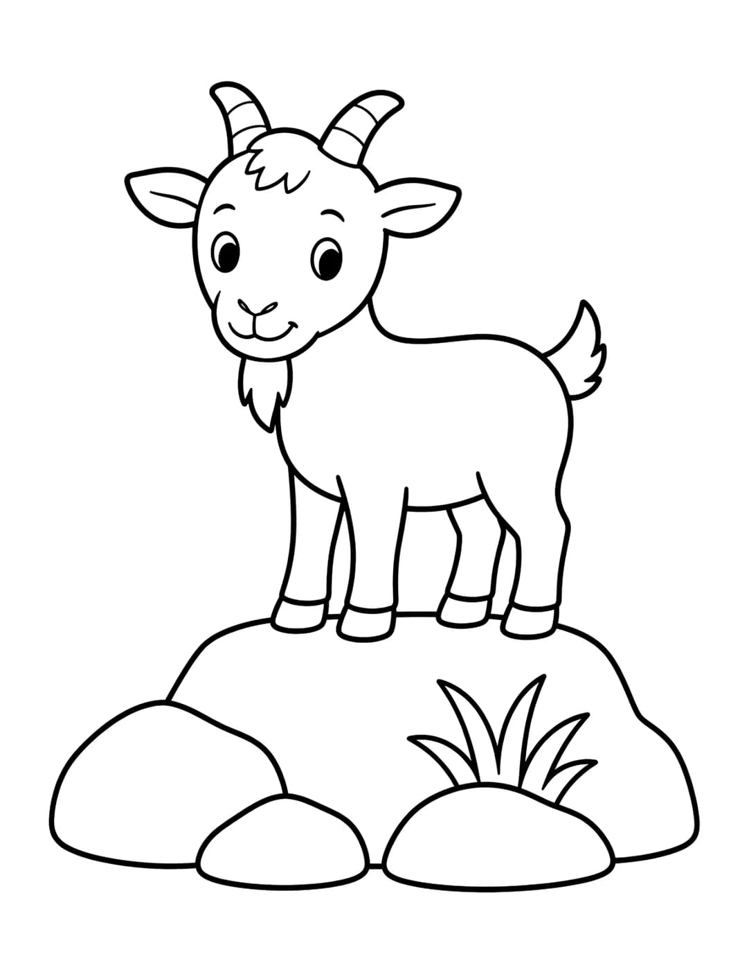 Line art of a goat standing on top of a rocky hill