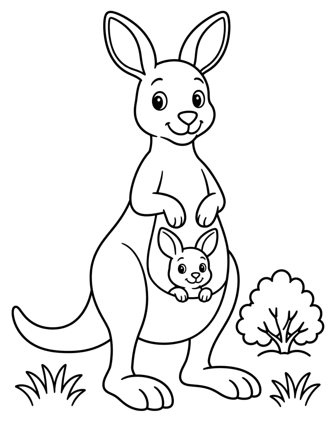 Line art of a kangaroo with a joey in its pouch
