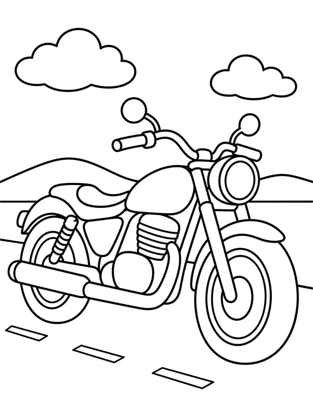 Line art of a motorcycle cruising on an open road