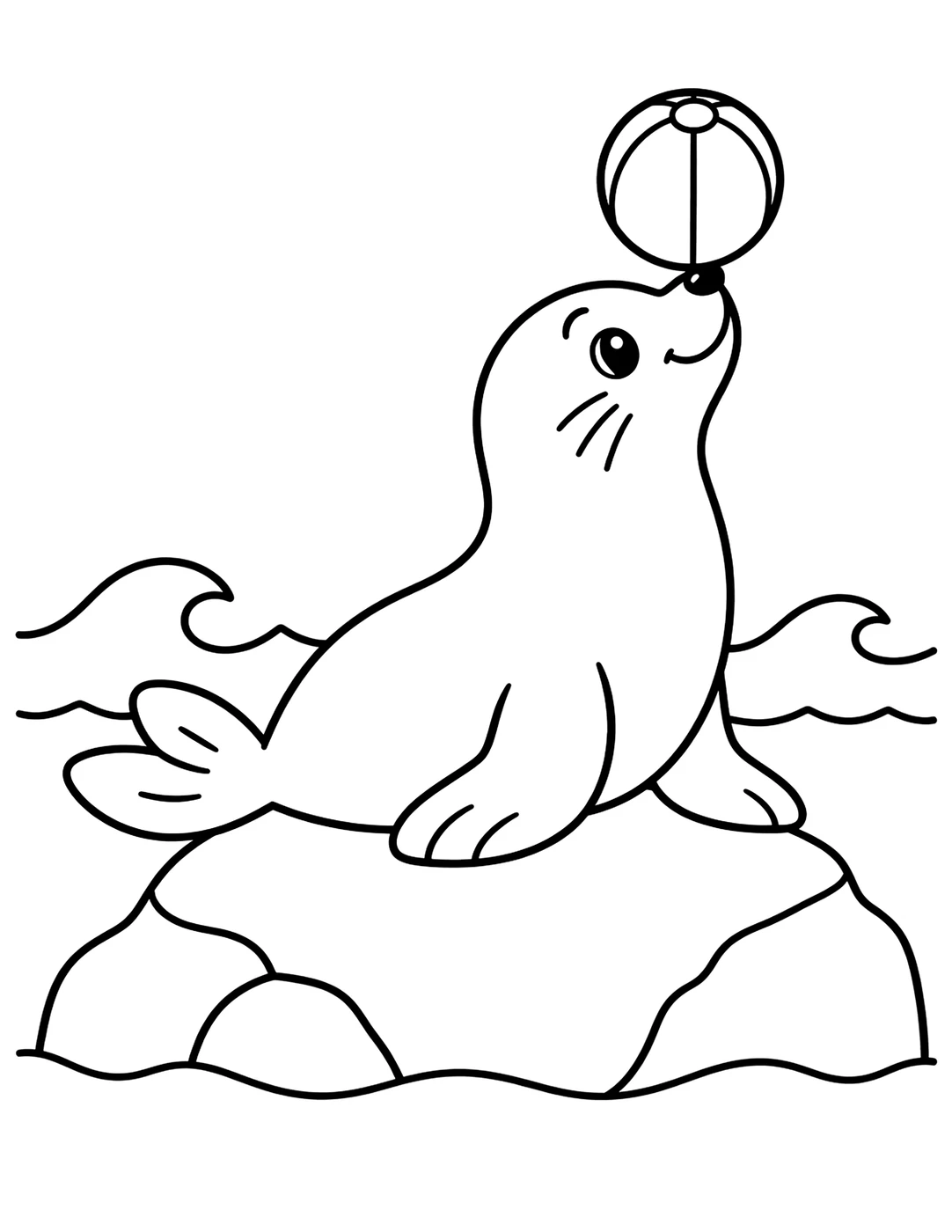 Line art of a seal balancing a ball on its nose