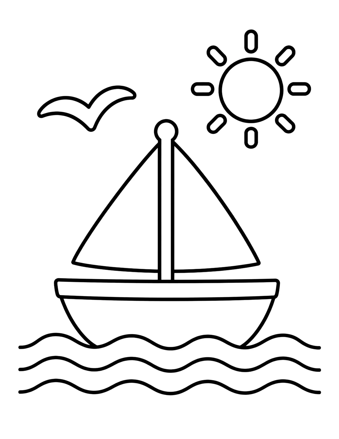 Line art of a small sailboat gliding across gentle waves