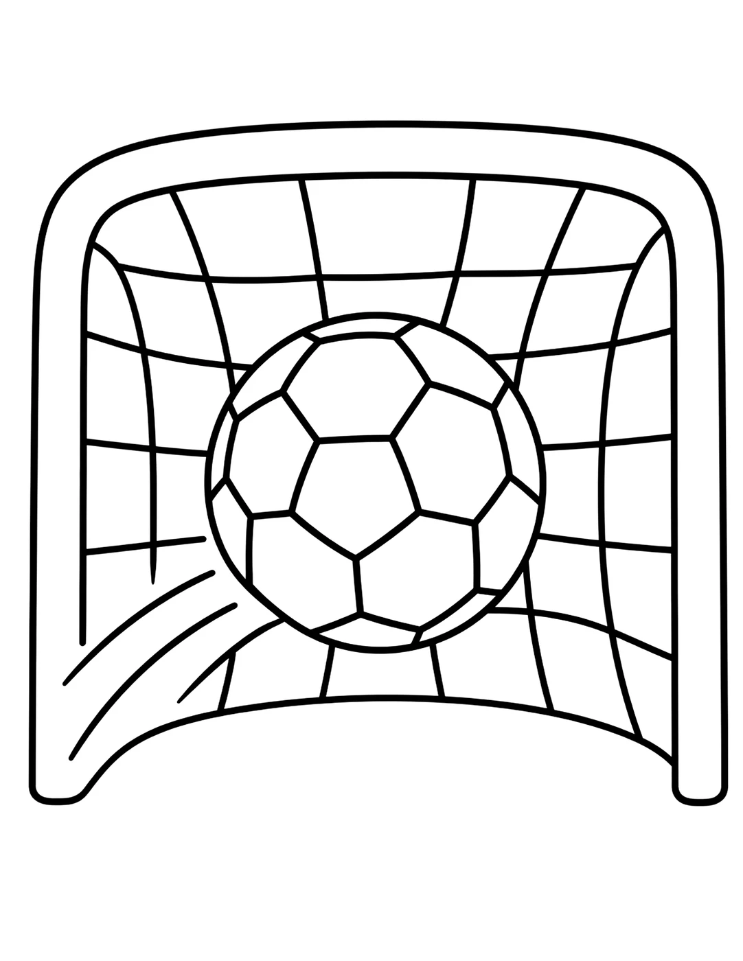 Line art of a soccer ball flying into a goal net