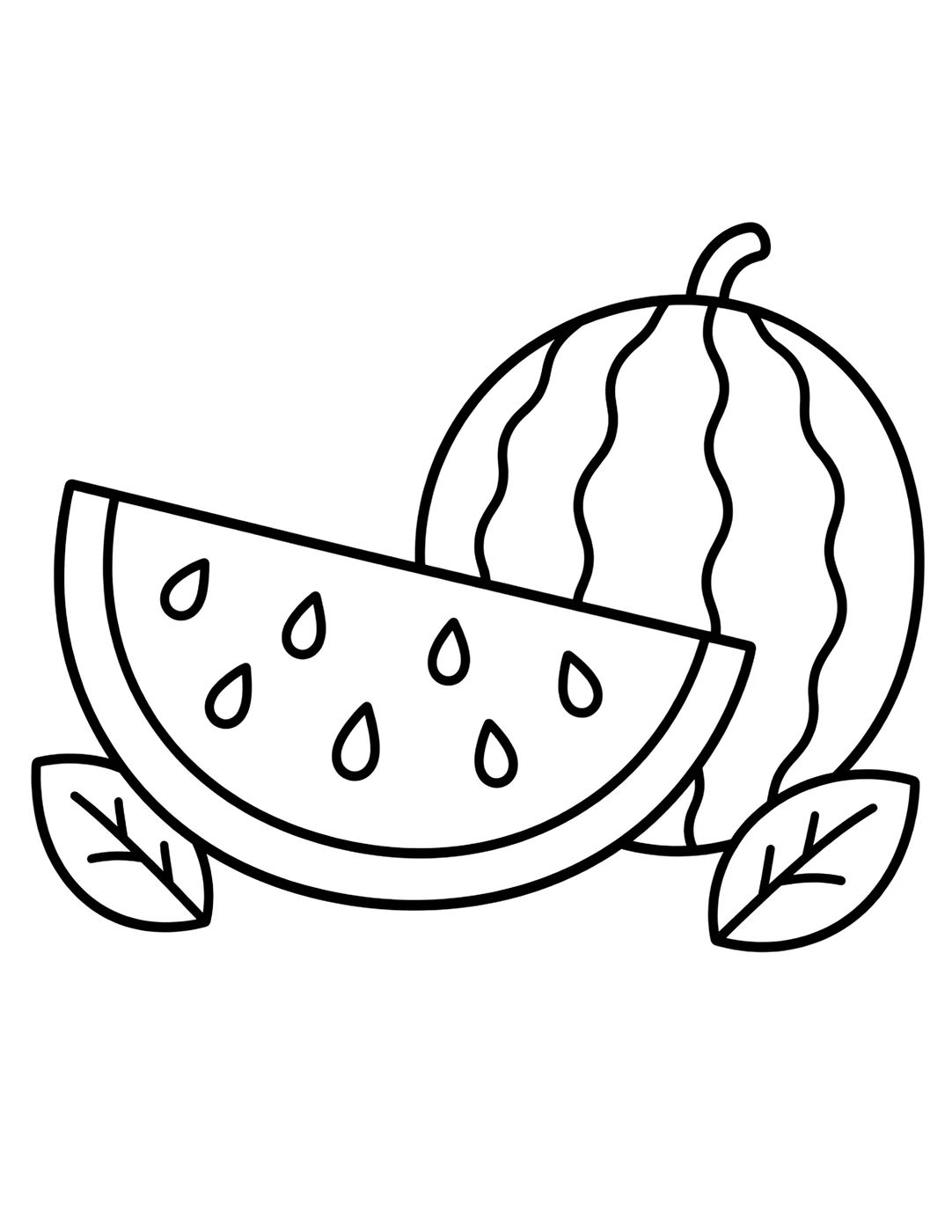 Line art of a watermelon slice with seeds