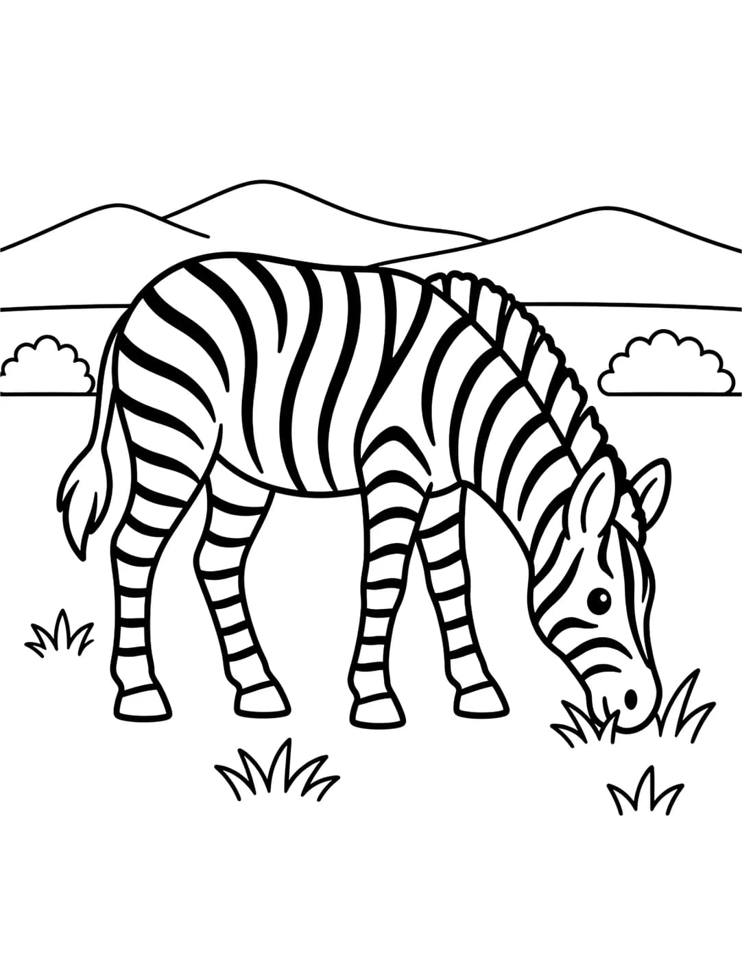 Line art of a zebra grazing on the savanna